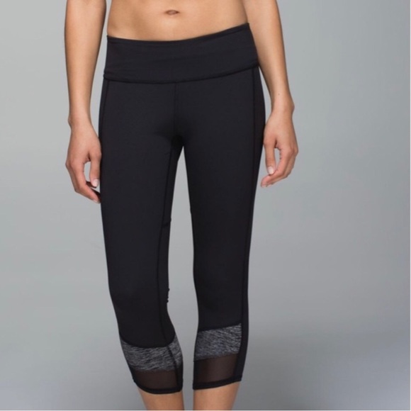 Lululemon If Youre Lucky Crop Leggings Size 4 Black Gray Mesh Cropped Yoga Tight - Picture 11 of 11